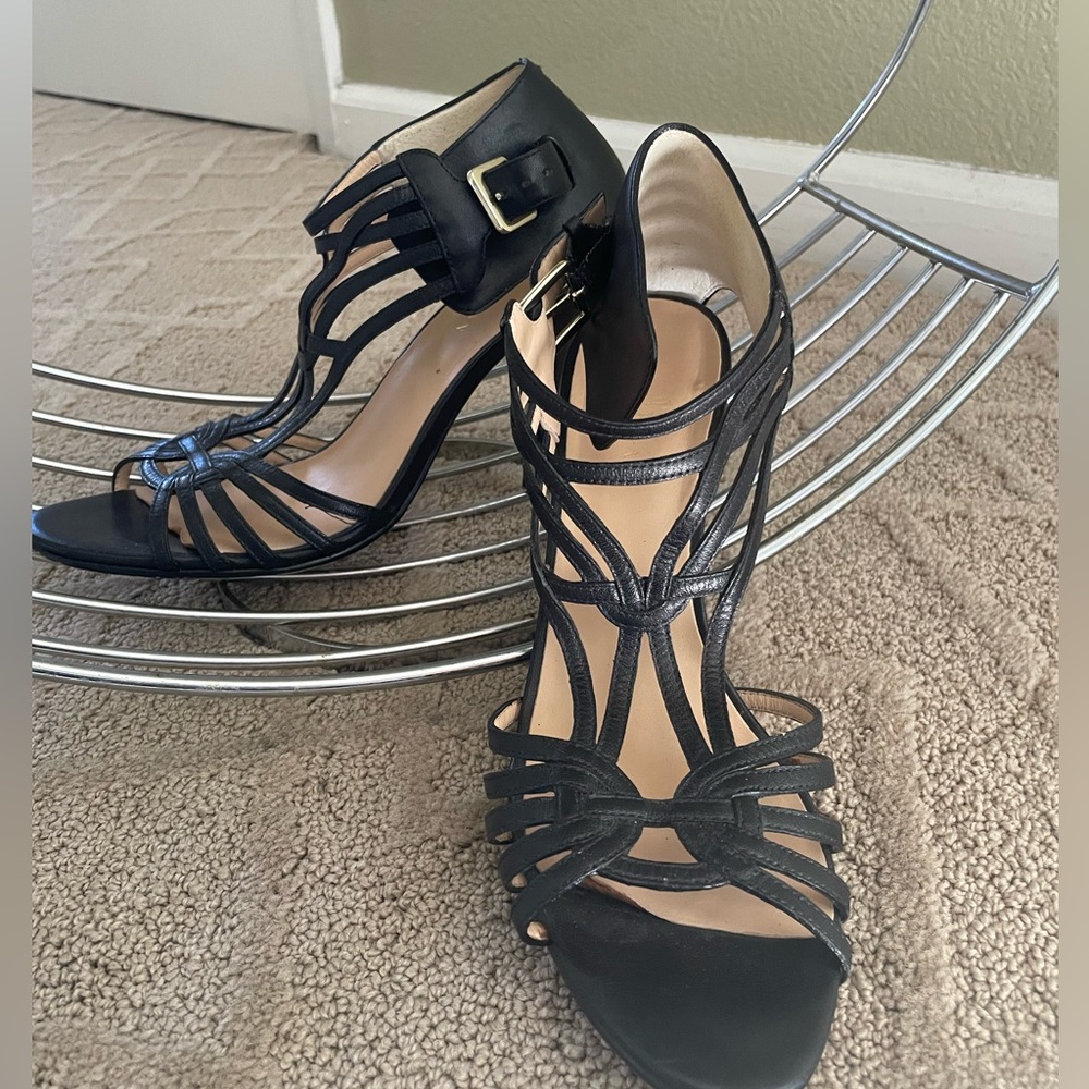Cole Haan Black Strappy Stiletto Heels with Buckle Size 9B - Picture 2 of 14